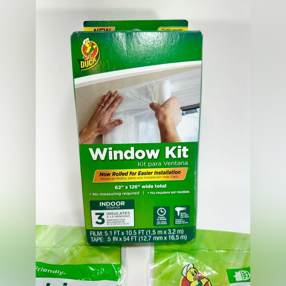 Duck Window Insulating Heat Shrink Film Kit 62” X 126” & 2 Pks Weatherstrip Seal - Picture 2 of 8